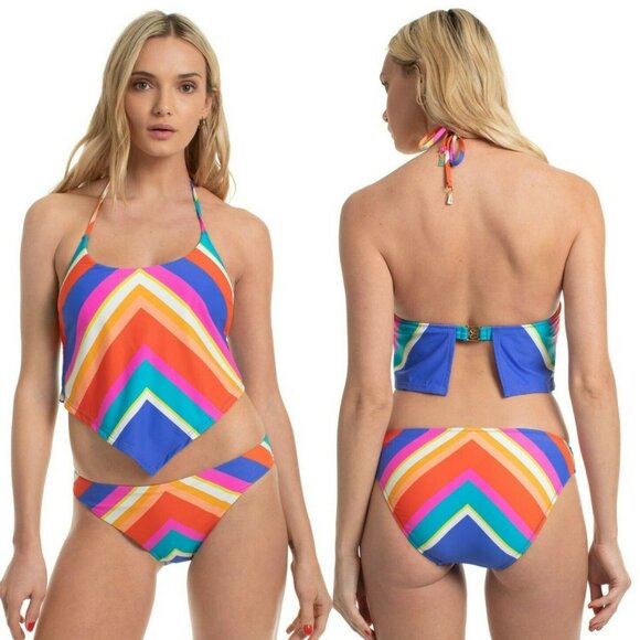 New Trina Turk Two Piece Bikini Set Size 6 Rainbow Sunset Chevron Hanker Chief - Picture 1 of 12